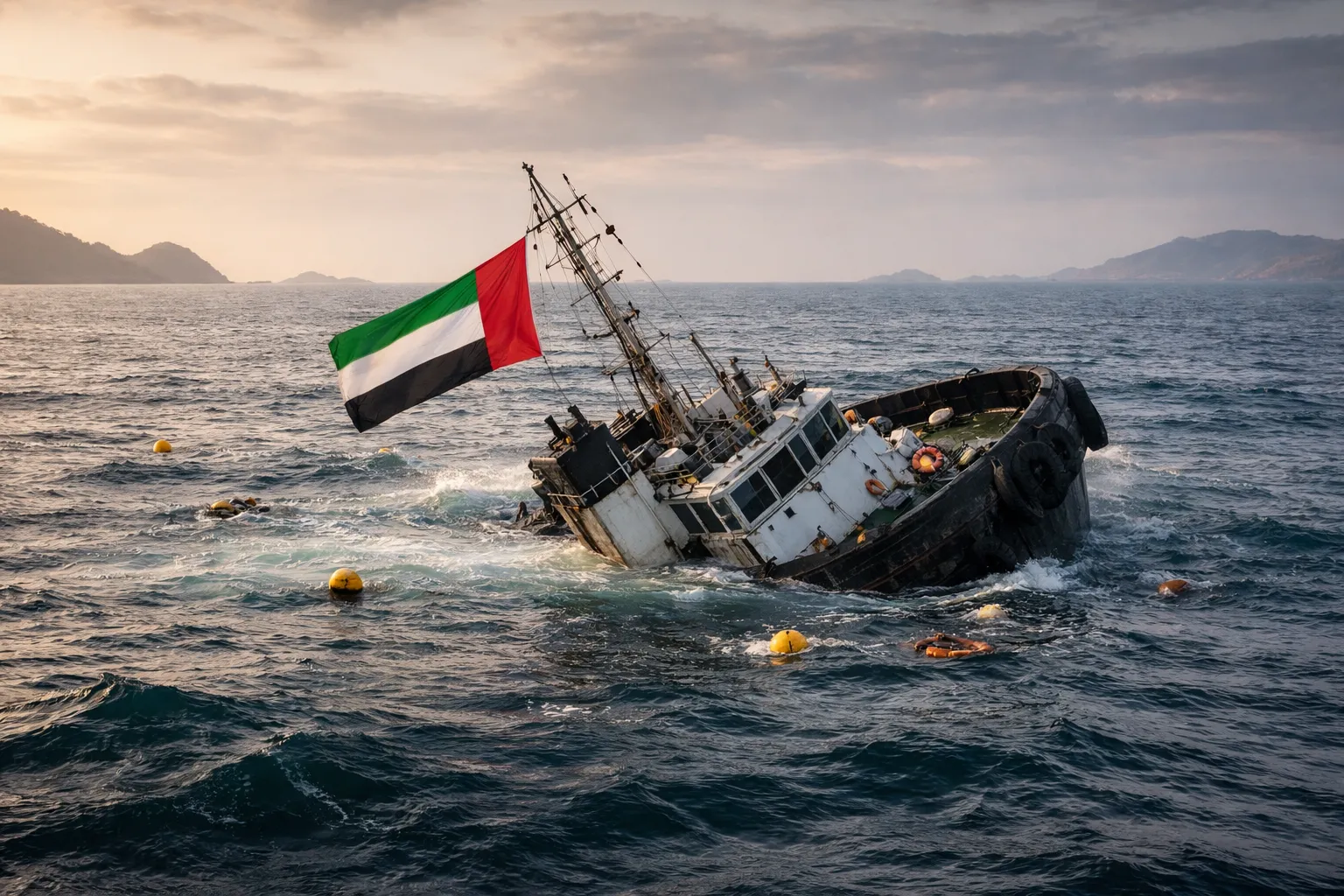غرق قاطرة ترفع علم الإمارات في مضيق هرمز وفقدان 3 بحارة إندونيسيين بعد انفجار